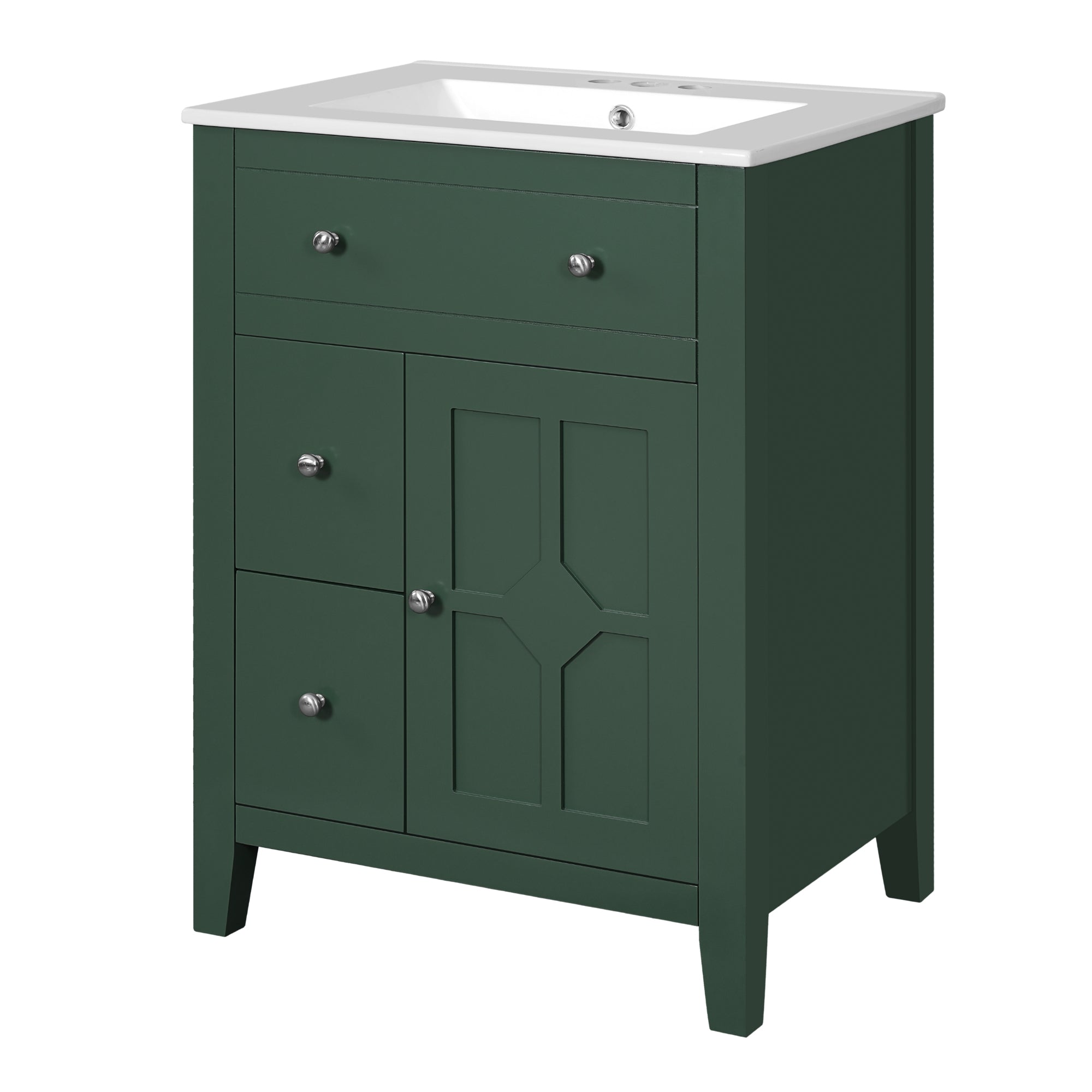 VanityFus 24-in Green Bathroom Vanity Undermount Single Sink Combo with Ceramic Top 1 Soft Close Door 2 Drawers Adjustable Shelves
